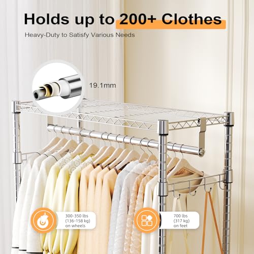 M MZG Heavy Duty Rolling Garment Rack 3 Tiers Adjustable Wire Shelving Clothes Rack with 2 Rods and Side Hooks,Storage Closet Clothing Rack with Wheels Chrome 15.7" D x 29.5" W x 74.5" H - color: Chrome, size: 3 Tier with 2 rod, 15.7"D x 29.5"W x 74.5"H