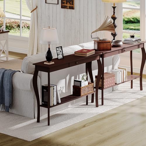 ChooChoo 47 Inch Narrow Console Table with Drawer, Chic Accent Sofa Entryway Table with Shelves for Entryway, Living Room, Hallway, Espresso - color: Espresso, size: 11.8"D x 47.2"W x 31.4"H