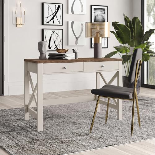 ChooChoo 40 Inches Farmhouse Computer Desk with 2 Drawers | Wooden Writing Desk, Study Desk for Home Office, Makeup Vanity, Soft White - color: Soft White, size: 40inch without Power Outlet