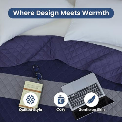 Martex Reversible Coverlet, Full Queen, Rugby Stripe/Navy | Lightweight, Durable, Soft, Easy Care, Reversible - color: Rugby Stripe/Navy, size: Full/Queen