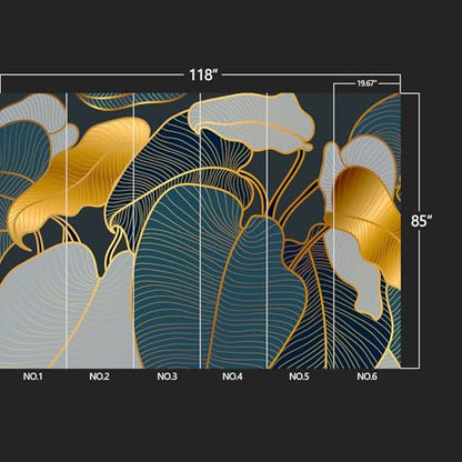 Golden Leaf wall murals Peel and Stick Modern Wallpaper for Bedroom Living Room - 85"x118" - color: W01, size: 85"x118"
