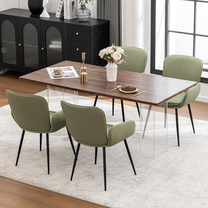 VKNOW Modern Faux Leather Dining Chairs Set of 4 with Armrest, Green | Armed Dining Room Chairs with Metal Legs, Kitchen Chairs for Restaurant Kitchen Living Room - color: Green-leather, size: Set of 4