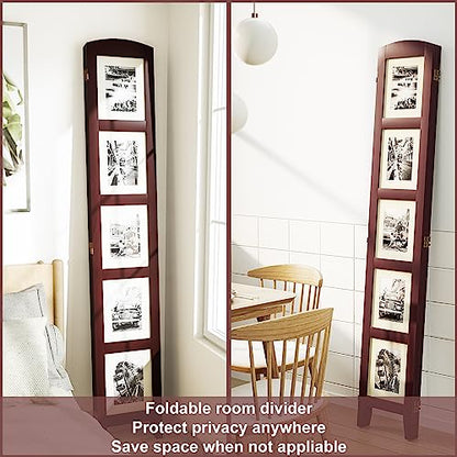 SZQINJI 3 Panel Photo Room Divider Screen, Walnut | Divider for Room Separation, for 8x10 Picture Frame Without Mat, for 5x7 Photo With Mat, Foldable, Mother Day's Gift - color: Walnut