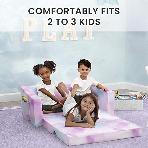 Delta Children Cozee 2-in-1 Sofa, 2-Seater Convertible Toddler Couch Sleeper, Wide 2-in-1 Flip Open Foam Chair for Playroom, Pet-Friendly, Bed Lounger, Comfy Play Sleeping Lounge Chair, Pink Tie Dye - color: Pink Tie Dye