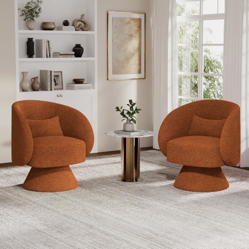 Swivel Barrel Chair Set of 2, 360 Degree Small Accent Chair, Boucle Caramel - color: Caramel