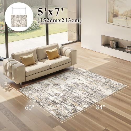 5x7 Area Rugs Living Room Abstract Washable Rug, Gold Brown | Modern Neutral Non-Slip Soft Low Pile Stain Resistant Carpet for Bedroom, Dining Room, Nursery Home Decor - color: Gold Brown, size: 5' x 7' (Rectangular)