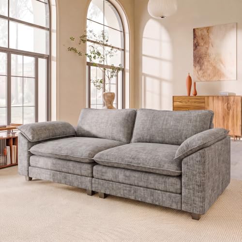 JUMMICO 79" Loveseat Sofa, Cloud Couch, Deep Seat, Light Grey | Comfy Chenille, Double Layer Cushion, Wide Armrest, High-Density Foam, 2 Seat Couch for Living Room Apartment, Small Spaces - color: Light Grey, size: Loveseat Sofa