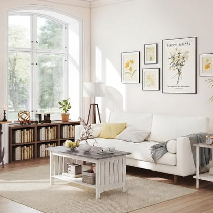 39.4" Farmhouse Coffee Table, Small Coffee Tables for Living Room | Grey, 2 Tier Coffee Table with Storage, Tea Table for Living Room Bedroom Small Space - color: Grey