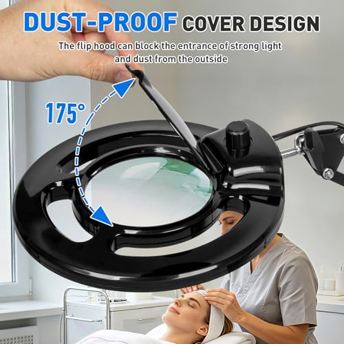 KIRKAS Magnifying Glass with Light, 2,200 Lumens Magnifying Lamp 12X | with Clamp, Stepless Dimmable Real Glass Lens Magnifier, Adjustable Arm Workbench Light for Close Work Hobby Repair - Black - color: Black
