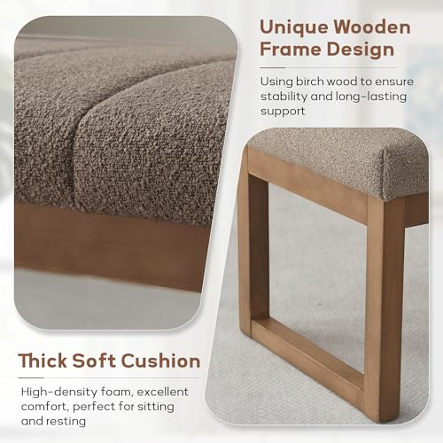 Zihanhome 52.7" Bedroom Bench for End of Bed, Modern Upholstered Teddy Fabric Entryway Bench & Dining Bench, Footrest Stool Bench with Solid Wood Frame for Bedroom, Living Room (Dark Brown) - color: Dark Brown