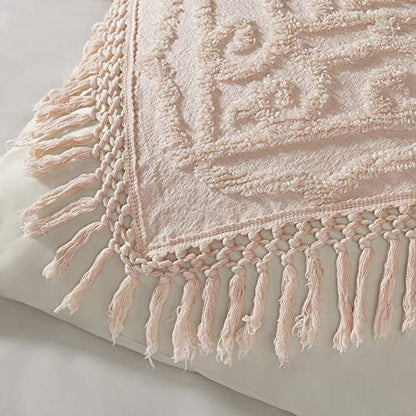 Madison Park Laetitia Lightweight 100% Cotton Quilt Set, Breathable Chenille Tufted, Shabby Chic Boho Medallion Design, Sham, Floral Blush w/ Tassels, Full/Queen (90 in x 90 in) 3 Piece | Lightweight Bedding Set, Shabby Chic, Boho, Medallion, Floral, Mach