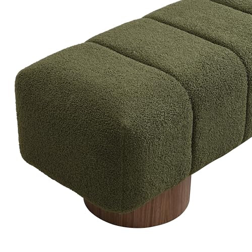 Christopher Knight Home Manila 64" Boucle Dining Bench, Upholstered Ottoman Bench, Rectangular Dining Seat, Spacious Seating, Long Footstool for Living Room Dining Room, No Assembly Needed, Green - color: Green N