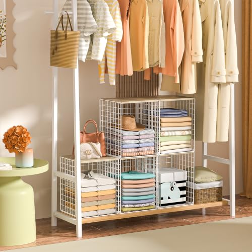 3-Pack Taller Stackable Closet Organizers and Storage with Wood Top,White | Wire Storage Bins for Clothes, Double Storage Design, Sturdy Metal Cube Shelf Organizer for Closet Wardrobe,White - color: White, size: 3Pack-12"L x 12"W x 15.74"H