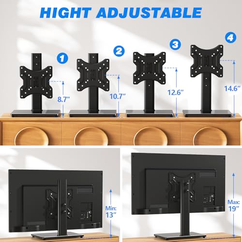Rfiver Universal Swivel Tabletop TV Stand for Flat Screens 23-43 Inch | Heavy Duty Center Pedestal Stand Replacement with Black Tempered Glass Base & Height Adjustable Mount for 24 32 43 Inch - size: 19-43 inch