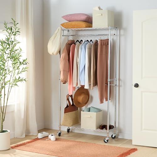 Amazon Basics Adjustable Double Rod Rolling Garment Rack, Hanging Clothes Closet Organizer with Wheels, Heavy Duty, 36" x 14" x 72", Black - color: Black