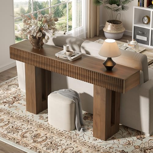 63-Inch Long Entryway Console Table with a Fluted Design, Thick Wood Farmhouse Sofa Table Behind Couch, Narrow Hallway Accent Table for Living Room, Foyer, Entrance,Modern Walnut - color: Walnut, size: 63 Inch