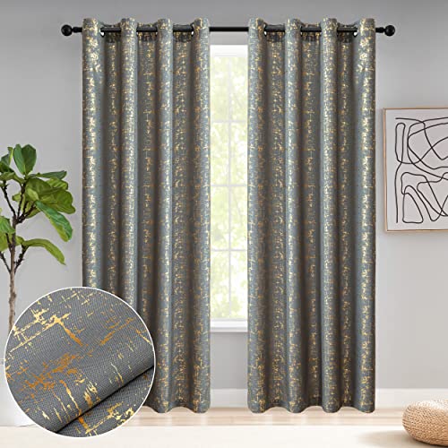 Taisier Home Gold Foil Print Linen Textured Curtains Geometric Dots Pattern Design Curtains for Nursery Toy Room Thermal Insulated Window Treatment 2 Panels 45" L,Dark Grey and Gold Drapes Print - color: Greyish Green/Gold, size: 52"W x 45"L (Pack of 2)