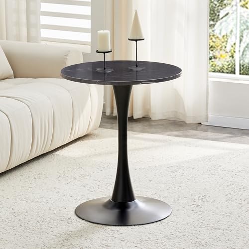 23.6" Round Dining Table, Mid-Century Modern Tulip Table with Thickened Tabletop & Metal Pedestal, Circle Bistro Table for Kitchen, Small Places, Apartments, Cafe - color: Dark Grey, size: 23.6" dining table