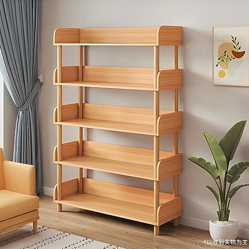 5-Tier Wooden Open Bookcase, Oak | Modern Display Bookshelf with Top Edge, Solid Wood Frame, Home and Office Storage - color: Oak, size: 5-tier