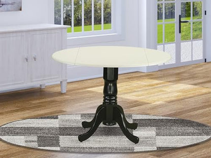 East West Furniture DLT-LBK-TP Dublin Kitchen Table - a Round Dining Table Top with Dropleaf & Pedestal Base, 42x42 Inch, Linen White & Black - color: Linen White & Black