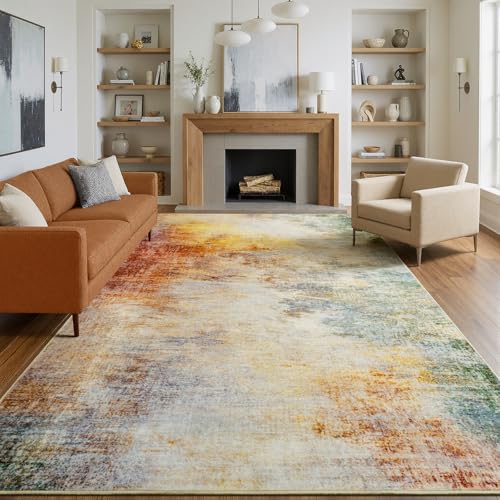 5x7 Abstract Art Sunset Gradient Area Rug Machine Washable Anti-Skid | Pet-Friendly Thin Carpet, Non-Shedding Low Profile Rugs for Living Room, Bedroom, Nursery, Apartment Indoor Use, Colorful - color: Rosy Cloud, size: 5' x 7' (Rectangular)