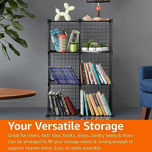 Amazon Basics 6-Cube Wire Grid Stackable Storage Organizer, Metal Shelving Unit, No-Tool Assembly, 26"W x 38"H x 12.6"D, Black - color: Black