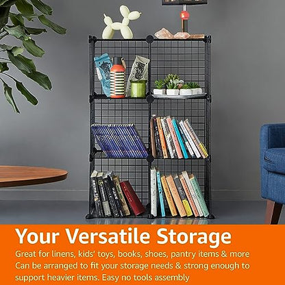 Amazon Basics 6-Cube Wire Grid Stackable Storage Organizer, Metal Shelving Unit, No-Tool Assembly, 26"W x 38"H x 12.6"D, Black - color: Black