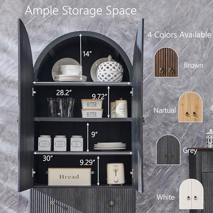 IFGET 71" Tall Arched Pantry Cabinet, Fluted Kitchen Storage Cabinet with Adjustable Shelves and 2 Large Drawers, Freestanding Morden Versatile Cupboard for Living Room, Bathroom, Dark Gray - color: Dark Gray