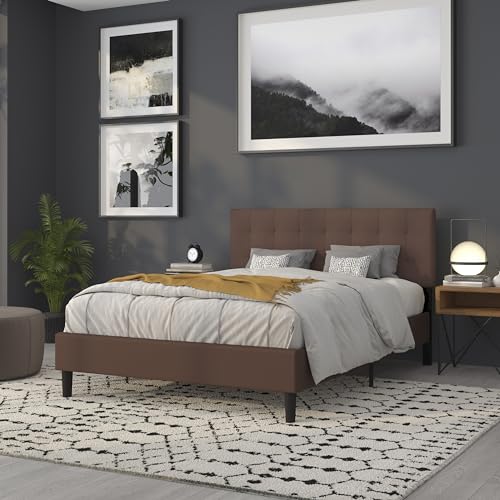 Quilted Tufted Queen Size Headboard in Dark Brown Fabric - color: Dark Brown, size: Queen