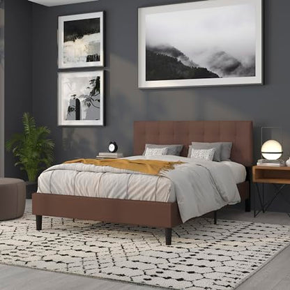Quilted Tufted Queen Size Headboard in Dark Brown Fabric - color: Dark Brown, size: Queen
