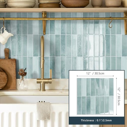 10 Sheets Upgraded Thicker Design Subway Tile Peel and Stick Backsplash | 12”×12”Self Adhesive Wall Tiles Stick on Back Splash for Kitchen,Bathroom,Camper(Azure Blue) - color: Azure Blue