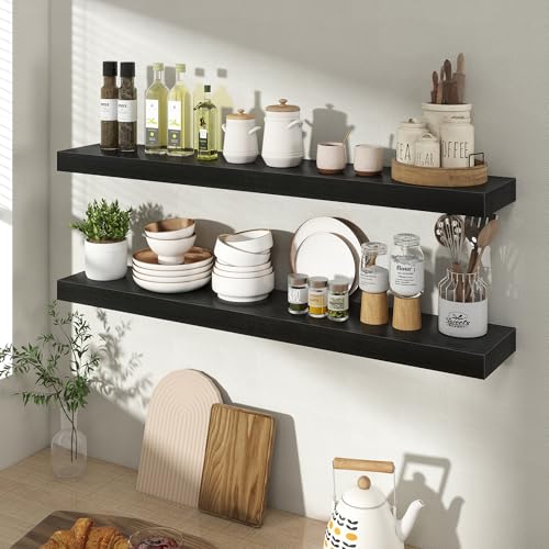 Acovy 36 Inch Floating Shelves for Wall 2 Pack, 36" Wall Shelves for Books, Storage, Decor, Wall Mounted Floating Shelf with Invisible Brackets for Kitchen, Living Room, Black - color: Black, size: 6.5"Wx36"L-2pcs