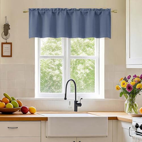 Simplebrand Denim Valance for Windows, Short Blackout Curtains for Kitchen/Small Windows with Rod Pocket，Thermal Insulated Solid Curtain Valance, Each 60Wx14L Inches, 1 Piece - color: Denim, size: 60"W x 14"L (Pack of 1)