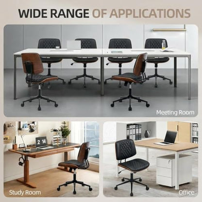 Home Office Desk Chair with Swivel Wheels, Ergonomic Adjustable Height Small Office Chair, Premium PU Leather Armless Computer Chair for Home Office, Reading Meeting Room, Modern Walnut Style (Black) - color: Mcm Style-black