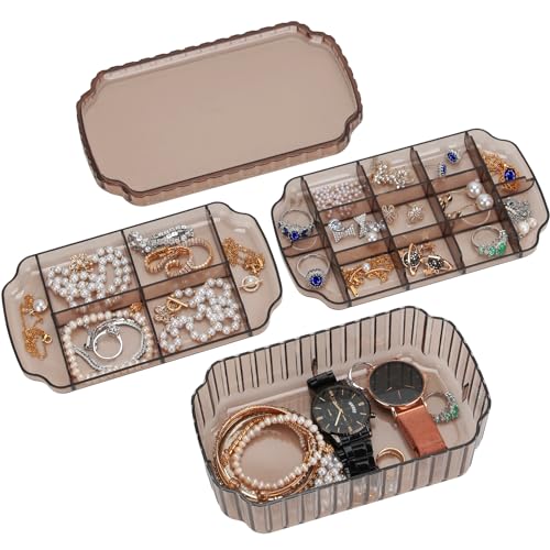 LETURE 3-Layer Jewelry Organizer Box for Earrings, Rings, Necklaces, Bracelets, Clear Plastic Bead Storage Containers for Crafts (Coffee) - color: Coffee