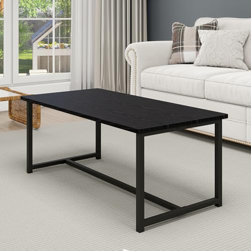 35.4" Rectangular Coffee Table for Living Room, Modern Industrial Style Coffee Table Center Table with Metal Frame for Small Space, Apartment, Office, Easy Assembly, Black - color: Black