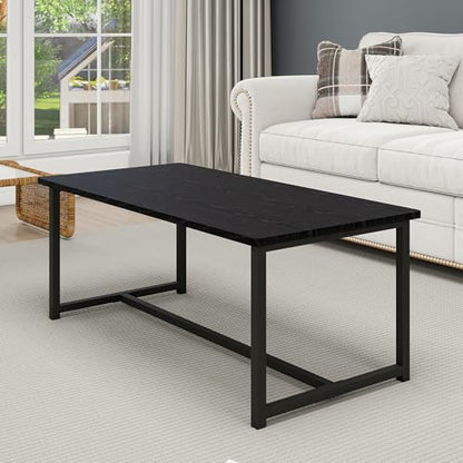 35.4" Rectangular Coffee Table for Living Room, Modern Industrial Style Coffee Table Center Table with Metal Frame for Small Space, Apartment, Office, Easy Assembly, Black - color: Black