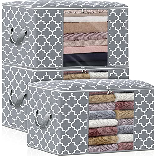 Storage Bags 100L 3Pack Clothes Organization and Storage Containers | Large Blanketfor Bedding, Comforters, Foldable Organizer with Reinforced Handle, Clear Window, Sturdy Zippers, Light Grey - color: Light Grey, size: 3 x 100L