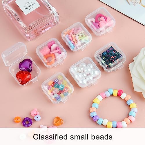 Mototo 120 Pieces Mini Plastic Jewelry Box Clear Storage Box Small Storage Containers with Hinged Lids for Beads Jewelry Earrings Chains Earplugs Craft, 1.4 x 1.4 x 0.7 Inches - style: 120 Pieces