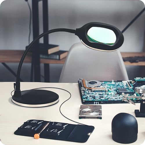 Brightech LightView Pro Magnifying LED Desk Lamp with Flexibility & Durability, 3 in 1 LED Glass Magnifier, Work Light for Hobbies & Reading - Black - color: Black