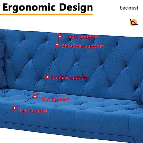 Majnesvon 71" Convertible Folding Sleeper Sofa Couch,Modern Velvet Loveseat Sleeper with 2 Pillows, Futon Sofa Bed with Mattress and Frame for Living Room,Bedroom,Small Space (Blue) - color: Blue