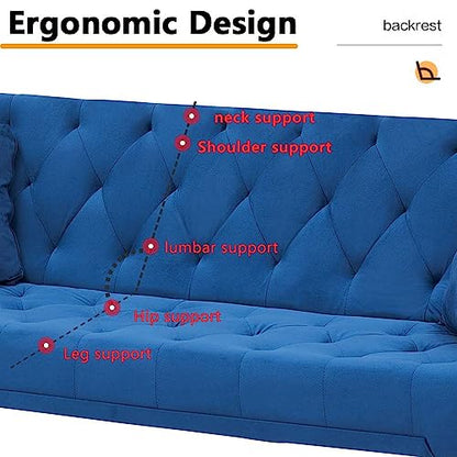 Majnesvon 71" Convertible Folding Sleeper Sofa Couch,Modern Velvet Loveseat Sleeper with 2 Pillows, Futon Sofa Bed with Mattress and Frame for Living Room,Bedroom,Small Space (Blue) - color: Blue