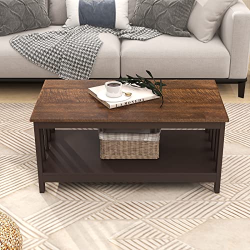 ChooChoo Farmhouse Coffee Table, Espresso Living Room Table with Shelf, 40 Inch - color: Pure Espresso, size: 22"D x 39.9"W x 18.1"H