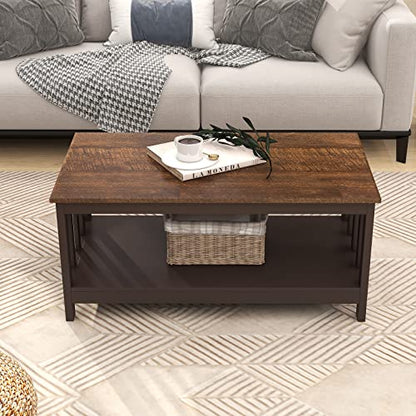 ChooChoo Farmhouse Coffee Table, Espresso Living Room Table with Shelf, 40 Inch - color: Pure Espresso, size: 22"D x 39.9"W x 18.1"H