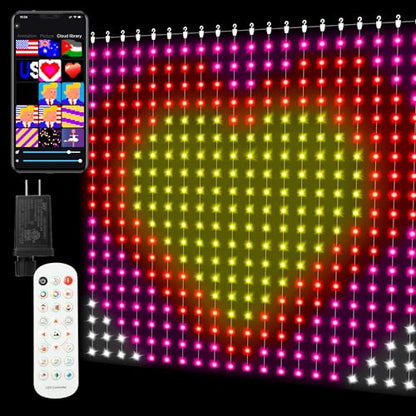 스마트 커튼 조명 400 LED, 색상 변경 미국 국기 요정 조명, 앱 및 리모컨 포함, 침실 배경 야외 7월 4일 할로윈 크리스마스용 DIY 방수 장식 - color: 멀티컬러.