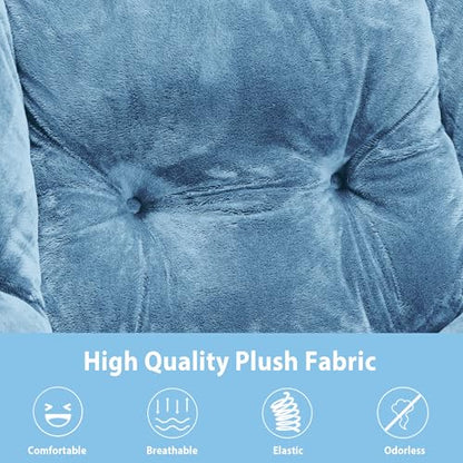 Youtanic Lazy Chair with Folding Ottoman, Accent Chair Plush Upholstered with Metal Structure and Non-Slip Pads, Sofa Armchair with Footrest and Side Storage Bag for Dorm, Room, Office, Blue - color: Plush Blue