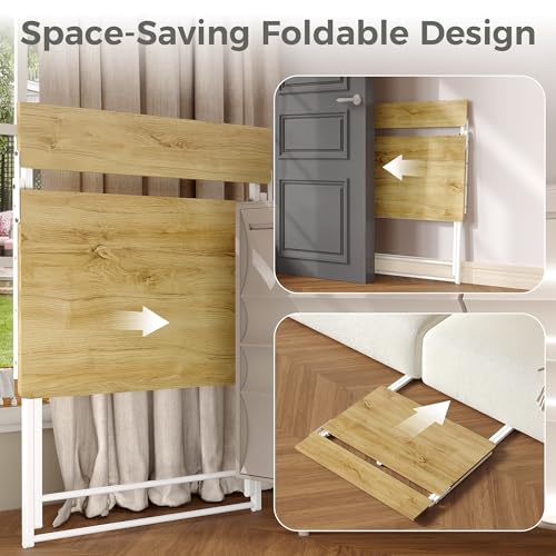 Small Desk No Assembly,31.5Inch 2-Tier Compact Computer Desk with Shelf & Side Pocket,Space Saving Foldable Table for Home Office, Bedroom or Apartment,Portable Collapsible Sturdy Laptop Desk,Oak - color: Oak