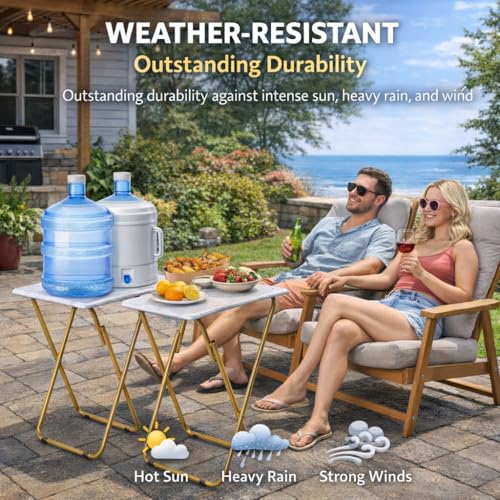 Japard Folding Couch TV Tray Table Set of 2, Heavy Duty Metal Frame 660lbs, Portable Laptop Desk No Assembly Required (2-Pack, Marble White) - color: White Marble - 2 Pack