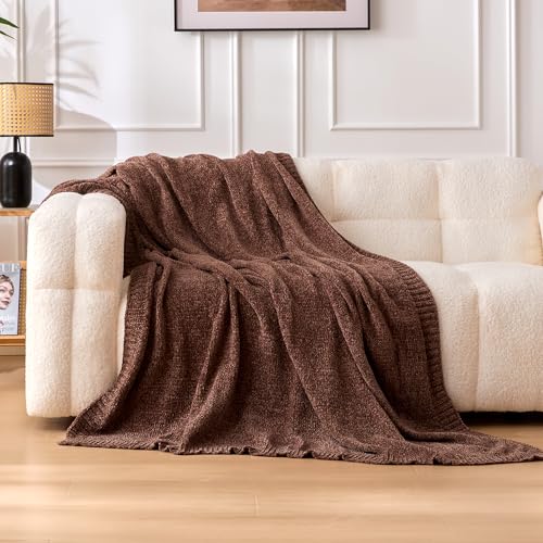 Amazon Basics Chunky Chenille Knit Throw Blanket for Couch, Bed and Sofa, Soft and Warm Lightweight Jersey, 50"×60", Brown - color: Brown, size: 50×60in.