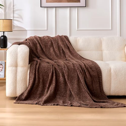 Amazon Basics Chunky Chenille Knit Throw Blanket for Couch, Bed and Sofa, Soft and Warm Lightweight Jersey, 60"×80", Brown - color: Brown, size: 60×80in.